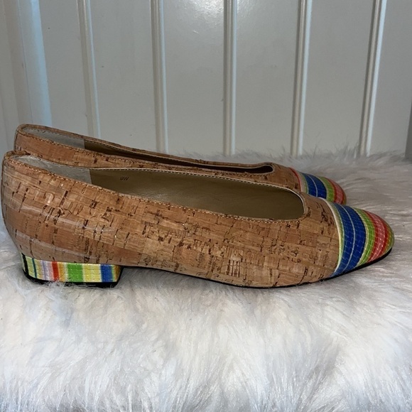 VANELI Natural Cork & Multi Color Captoe Rainbow Stripe Flat size 9 Italy - Picture 7 of 17